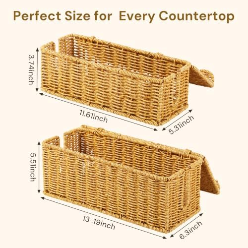 2Pcs Scalloped Edge Cable Management Box, Handmade Rattan Cord Organizer - Image 2