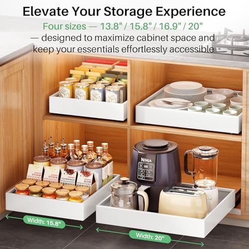 Pull out Cabinet Organizer, 21"Deep, 11.8"Wide Full-Extension Heavy Duty Slide out Drawers with Nano Adhesive, Roll Out Shelves Sliding Cabinet for Kitchen, Bathroom, Pantry,Under Sink Storage(White) - Image 6