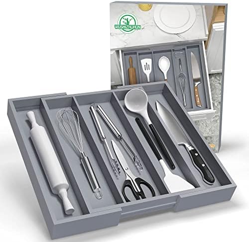 Large Kitchen Utensil Drawer Organizer - Expandable 5 Slots Cooking Utensil Organizer Multipurpose Silverware Organizer for Storage Repair Tools, Painting Tools W13.7"-19.9" x L17.6" X H2.5" (Grey) - Image 7