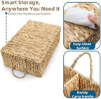 Divided Water Hyacinth Storage Basket, 4 Section Natural Wicker Storage Bin, Woven Storage Organizer with Handle, Large Basket for Shelves Countertop Bathroom Pantry, 16" L x 10.5" W x 5.5" H - Image 5