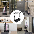 15 Slot Umbrella Stand with 8 Hooks – Heavy Duty Metal Indoor Umbrella Rack Holder with Removable Drip Tray – Large Commercial Entryway Organizer for Office, Lobby or Home - Image 7