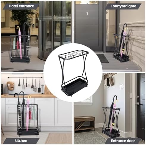 15 Slot Umbrella Stand with 8 Hooks – Heavy Duty Metal Indoor Umbrella Rack Holder with Removable Drip Tray – Large Commercial Entryway Organizer for Office, Lobby or Home - Image 7