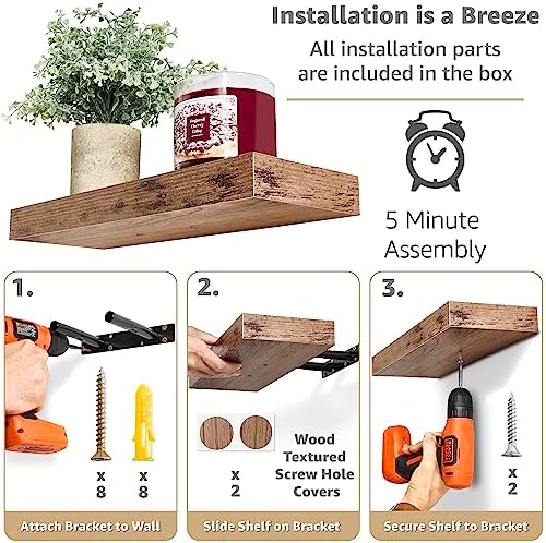 Sorbus 16 Inch Floating Shelves for Wall (4 Pack, Mahogany) - Image 4