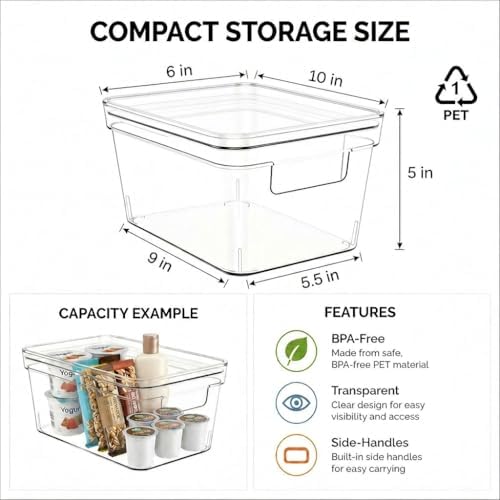 MOONEDGE 6-Pack 10x6x5 Stackable Small Clear Storage Bins with Lids - Image 2