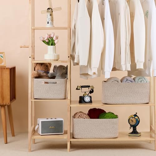 MiniArk Large Storage Baskets for Shelves, 17 x 13 x 7.5” Closet Organizers Bins for Clothes Blanket Towels, Baby Nursery, Toy Baskets Box, Woven Rope Baskets, 3 Packs Mixed Brown - Image 3