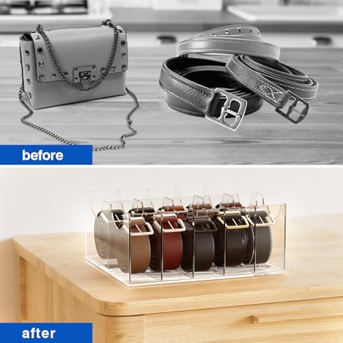 Large Acrylic Belt Organizer, Clear 10 Compartments Storage with Dust Cover, Display Holder - Image 3