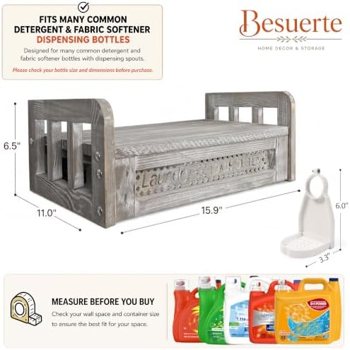 Wooden Wall Mount Laundry Detergent Holder, Rustic Gray - Image 3