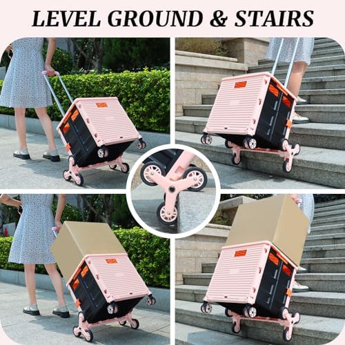 FELICON SELORSS Folding Utility Climber Cart Portable Rolling Crate-Pink - Image 3