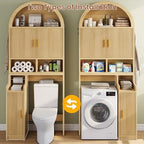 Itaar Arched Over The Toilet Storage Cabinet, 78.7" H Fluted Bathroom Organizer with Reversible Side Cabinet, Adjustable Shelves, Anti-Tipping, Hooks & Paper Holder for Bathroom Laundry Room, Oak - Image 5