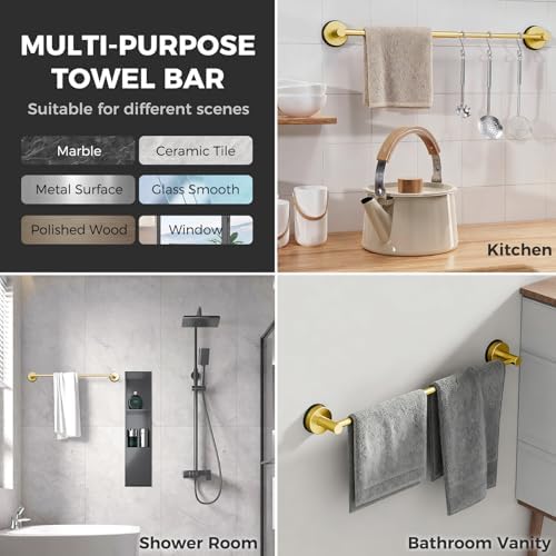 Adjustable Suction Cup Towel Bar for Bathroom Wall,17Inch~29 Inch Towel Racks for Bathroom,Stainless Steel Bath Towel Holder for Shower,2 Pack(Brushed Gold) - Image 5