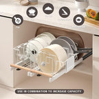 Magheo 2 Pack Pull Out Pots and Pans Organizer Under Cabinet, 22" Deep Expandable Pot Lid Organizer and Storage with 10 Adjustable Dividers Adhesive Pot and Pan Holder Rack with Handle Bracket(White) - Image 2