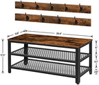 HOOBRO Hall Tree Entryway Storage Bench, Coat Rack Shoe Bench, Shoe Rack Organizer with Coat Hooks, 3-in-1 Design, Wooden Furniture with Metal Frame, Rustic Brown and Black BF171MT01 - Image 6