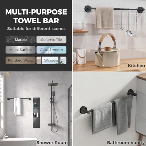 Adjustable Suction Cup Towel Bar for Bathroom Wall,17 Inch~29 Inch Towel Racks for Bathroom,Stainless Steel Bath Towel Holder(Matte Black) - Image 5