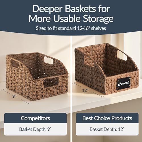 Best Choice Products Pantry Baskets for Organizing, Wicker Basket w/Built-in Handles, Handwoven Wicker Storage Baskets for Shelves, Water Hyacinth, 2-Pack - Chestnut - Image 4