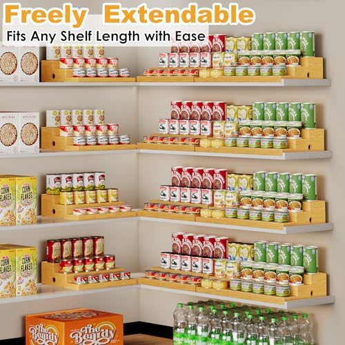 3-Tier Extra-Long Expandable Bamboo Can Rack for Pantry, Holds 45 Cans - Image 6