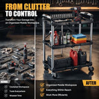 3-Tier Folding Utility Cart, Heavy Duty Rolling Cart with Wheels - Image 7