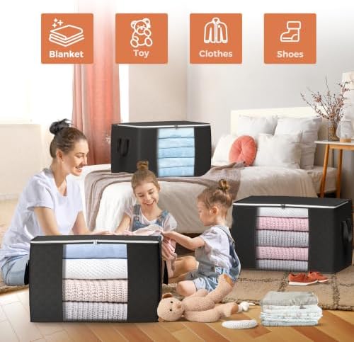 90L Large Storage Bags, 6 Pack Clothes Storage Bins Closet Organizers - Image 3