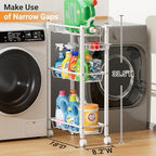 AOODA Laundry Room Cart with Top Detergent Holder, Metal Rolling Storage Cart Between Washer and Dryer, 3 Tier Narrow Laundry Room Organization and Storage with Wheels (White) - Image 2
