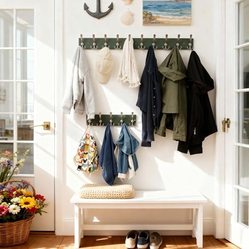 SKOLOO Creations Forest Green Solid Wood Wall Mounted Coat Rack, 5 Hooks, 16-7/8" Long - Kitchen, Mudroom, Entryway, Bathroom - Includes Mounting Hardware, Wall Coat Hanger, Towel Rack, Pack of 2 - Image 3