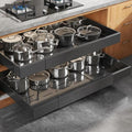 Seinloes 2 Pack Pull Out Cabinet Organizer for Wide Cabinets,Expandable 20.4"-30.4" Width,5 Slide Rails Slide Out Drawers With Raising Pad for Framed Cabinets,No Drill Roll Out Shelves 21" Deep,Black by Seinloes
