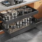 Seinloes 2 Pack Pull Out Cabinet Organizer for Wide Cabinets,Expandable 20.4"-30.4" Width,5 Slide Rails Slide Out Drawers With Raising Pad for Framed Cabinets,No Drill Roll Out Shelves 21" Deep,Black by Seinloes