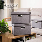 PRANDOM Collapsible Storage Containers with Lids [5-Pack] Linen Fabric Foldable Storage Bins Boxes Organizer Baskets Cube with Cover for Home Bedroom Closet Office Nursery (14.9x9.8x9.8) - Image 2