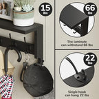 AMBIRD Coat Rack Wall Mount with Shelf, 17.1 Inches Coat Hooks Wall Mounted, Hat Wall Hooks for Hanging in Entryway, Living Room, Bathroom, Bedroom (Black) - Image 3
