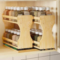 BAMEOS Pull Out Spice Rack Organizer for Cabinet, Bamboo Wide 9" Slide Out Seasoning Organizer for Kitchen, No Drill Anti-Tip Ball Bearing Silent Glides, Pantry Cabinet Organizer, Natural by BAMEOS
