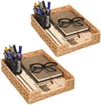 Set of 2 Water Hyacinth Letter Tray for A4 File Desk Mail Letter-Size Paper, Basket Woven Organizer, Magazine Files Storage, Office Document Organizer and Storage by PINXIURY