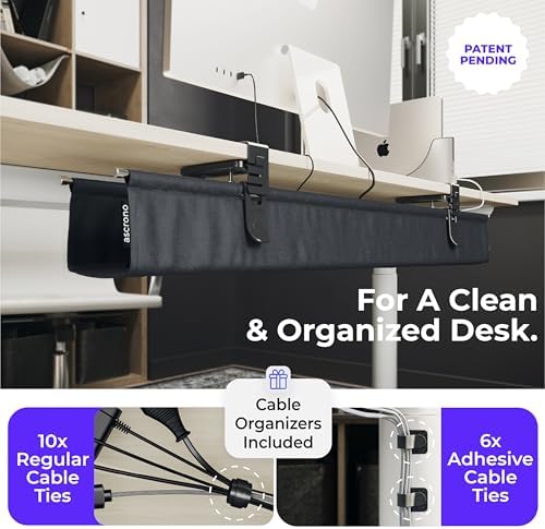 Ascrono Original Under Desk Cable Management Tray, Black, 14.1" - Image 5