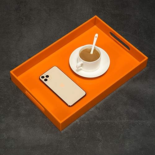 KEVLANG Orange Sturdy Acrylic Serving Tray with Handles-10x15Inch-Serving Coffee,Food,Breakfast,Butler-Kitchen Countertop Tray-Makeup Drawer Organizer-Vanity Table,Ottoman Tray-Decorative Tray - Image 6