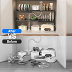 Mustorn Pots and Pans Organizer Under Cabinet, Expandable 2 Tier Under Sink Organizers and Storage Adjustable Height Kitchen Pot and Pan Lid Holder Rack with 12 Dividers Under Cabinet Shelf(Black) - Image 4