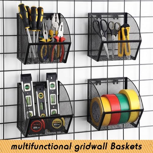 4 Pack Grid Wall Baskets Metal Wire Storage Basket Hanging Wall Mount Bins - Image 3