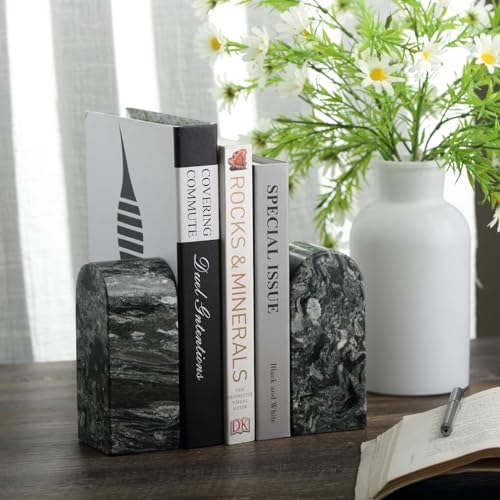 Koville Natural Marble Bookends for Shelves, Decorative Book Ends, 7lbs Heavy-Duty Marble Book Holders, Bookshelf Apartment Decor for Normal Books/CD/Video Games(Olive Green) - Image 4