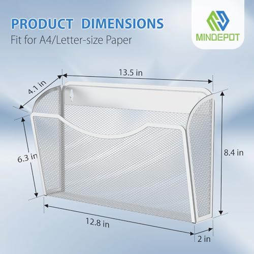 MINDEPOT Wall File Organizer, Hanging Wall File Holder, 6 Pack, Silver - Image 2