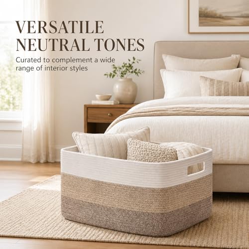 OIAHOMY Large Blanket Basket, 22”x17”x12” Rectangle Woven Baskets, Nursery Blanket Storage Living Room, Toy Storage With Handle, Large Baskets for Organizing-Gradient Yellow (Pack of 2) - Image 5