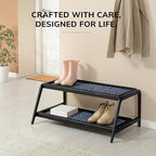 Anji Mountain Heavy Duty Waterproof Wooden Shoe Storage Mat Organizer/Boot Storage Tray Multi Use for Entryway with Coir, Blue and Ivory Insert, 2 Tier, Fits 6 Pair (36.5" Wide) - Image 5