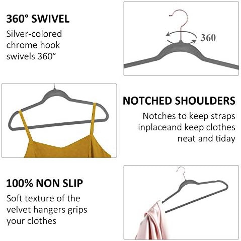 VECELO Premium Velvet Clothes Hangers Suit Heavy Duty (100 Pack)-Non Slip & Space-Saving with 12 Finger Clips & 2 Tie Rack Excellent for Men and Women,Gray - Image 4