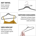 VECELO Premium Velvet Clothes Hangers Suit Heavy Duty (100 Pack)-Non Slip & Space-Saving with 12 Finger Clips & 2 Tie Rack Excellent for Men and Women,Gray - Image 4
