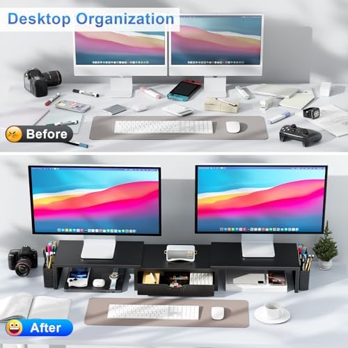 gianotter Dual Monitor Stand Riser With Drawer and 2 Pen Holders - Image 2