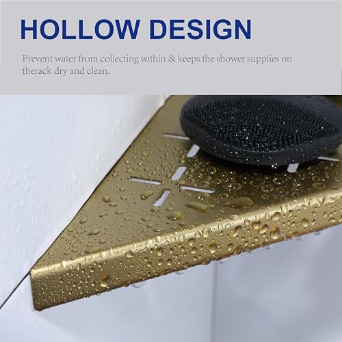12" Corner Shower Shelf, 2-Pack Shower Shelves SUS304 Stainless Steel Bathroom Shelves for Tile Walls, Recessed Corner Shelf Organizer Rack, No Drilling (Brushed Gold) - Image 5