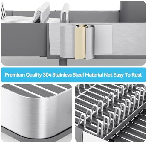 Urackify Expandable Dish Drying Rack, Stainless Steel Dish Drainer, Gray - Image 5
