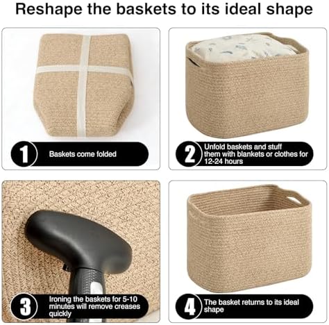 ICERZCZ Storage Baskets for Organizing & Shelves, Woven Cotton Rope Organization Bins for Dog Toys, Clothes, Books, Nursery Organizer, 15"Lx11''Wx9.5''H, (4 Packs) Brown - Image 7