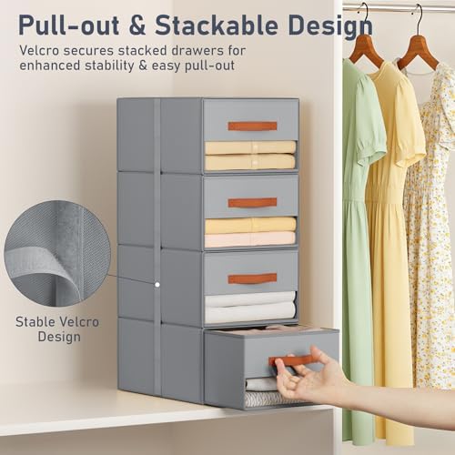 DIMJ Closet Organizers and Storage - Pull-out Fabric Bins with Drawers for Closet Foldable Clothes Organizers with Clear Window, Stackable Storage Drawers for Bedroom,Living Room,Shelf,6-Pack, Grey - Image 3