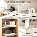 Expandable Pot Lid Organizer for Cabinet, Adjustable Cookware Organizer with 9 Removable Stainless Steel Dividers for Pans, Cutting Boards, Baking Sheets & Container Lids - Image 2