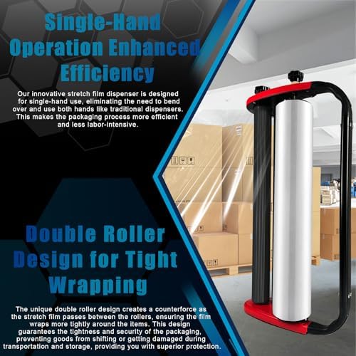 Ergonomic Stretch Film Dispenser - Reduces Operator Fatigue, Shrink wrap Handle for Warehousing, Logistics, Pallets, Commercial, and Home Use (18-in Dispenser for 18-in Stretch Film) - Image 3