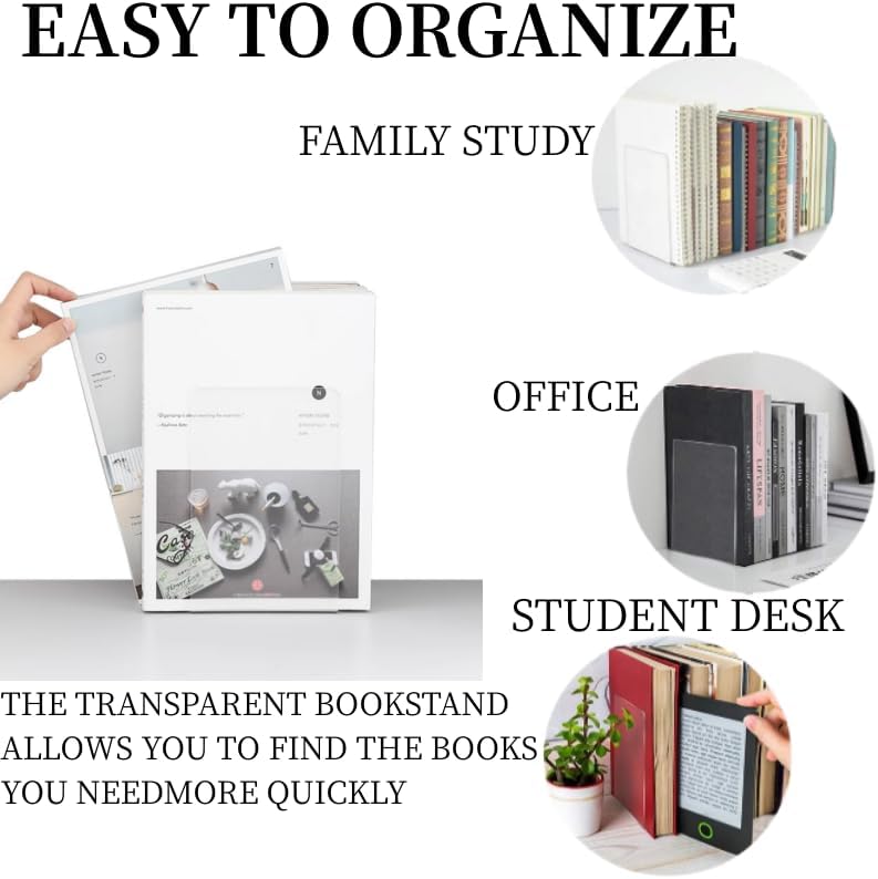 Acrylic Book Ends 16 Pcs, Clear Bookends, Bookend Organizer for Shelves - Image 3