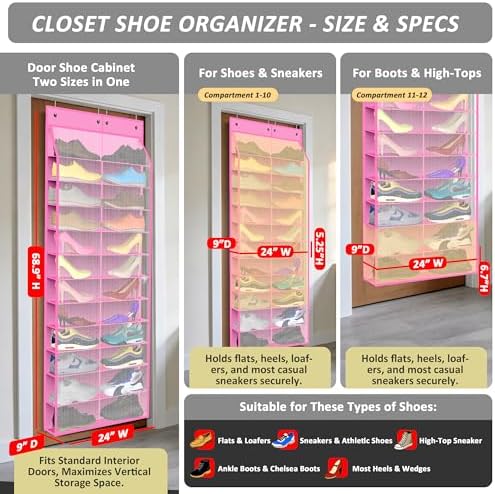 Kotkn 24-Pair Over Door Shoe Organizer for Family & Kids, Double Sided | Hanging Storage for Sneakers, Boots, Toys & Room OrganizationRose Quartz - Image 2