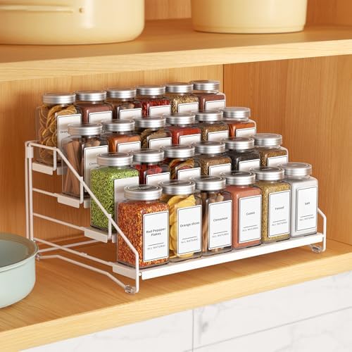 BOIVSHI Tiered Spice Rack, Spice Shelf Organizer for Cabinet, Metal White - Image 2