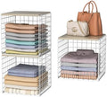 Hencawima 3PCS Stackable Closet Organizers and Storage, Closet Shelves with Wood Top Extra Storage, Clothes Storage Organizer Basket Bin/Cube for Home Wardrobe Organization(White-Sturdy Metal) by Hencawima